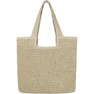 Women's A Beige Large Straw Beach Bag Handmade Woven Shoulder Hobo Tote Handbag